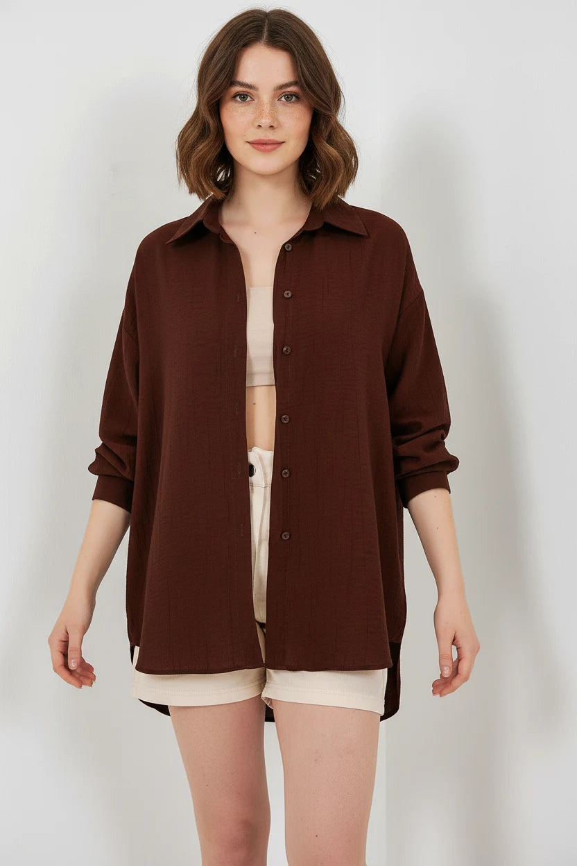 Kadın Oversize Kesim Pamuklu Gömlek