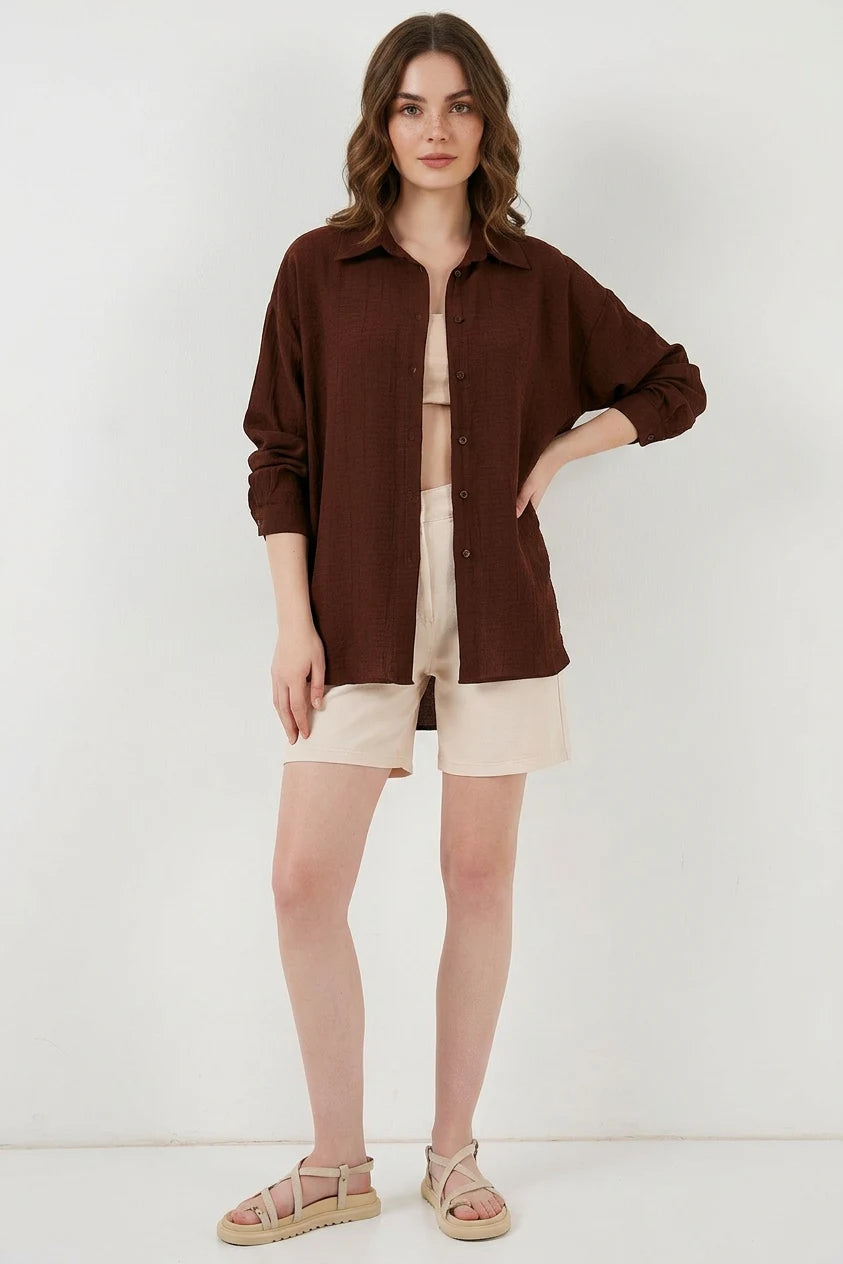 Kadın Oversize Kesim Pamuklu Gömlek