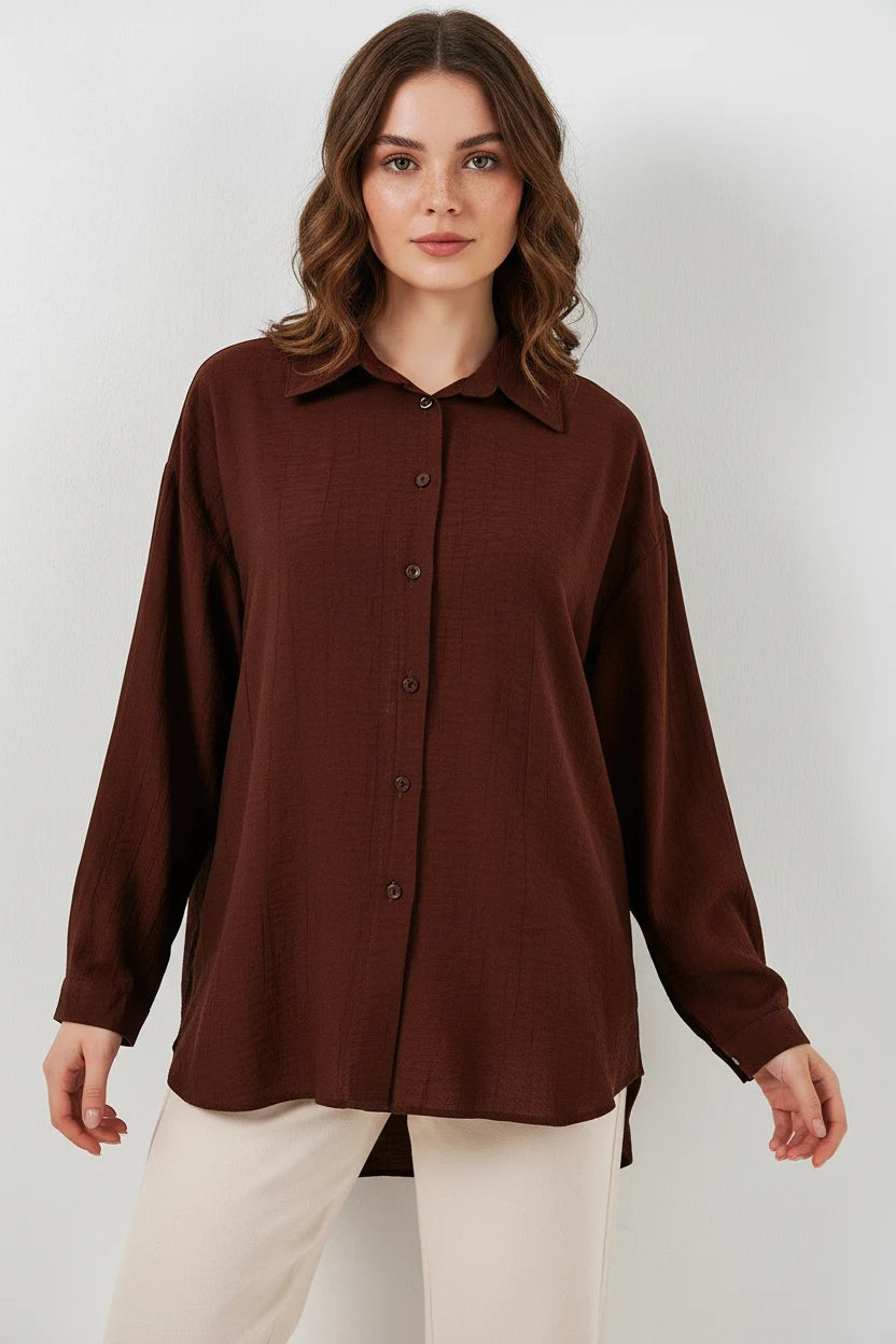 Kadın Oversize Kesim Pamuklu Gömlek