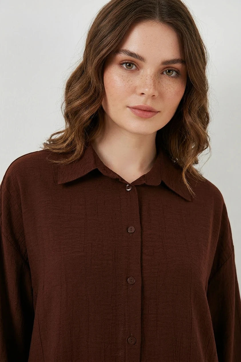 Kadın Oversize Kesim Pamuklu Gömlek