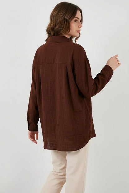 Kadın Oversize Kesim Pamuklu Gömlek