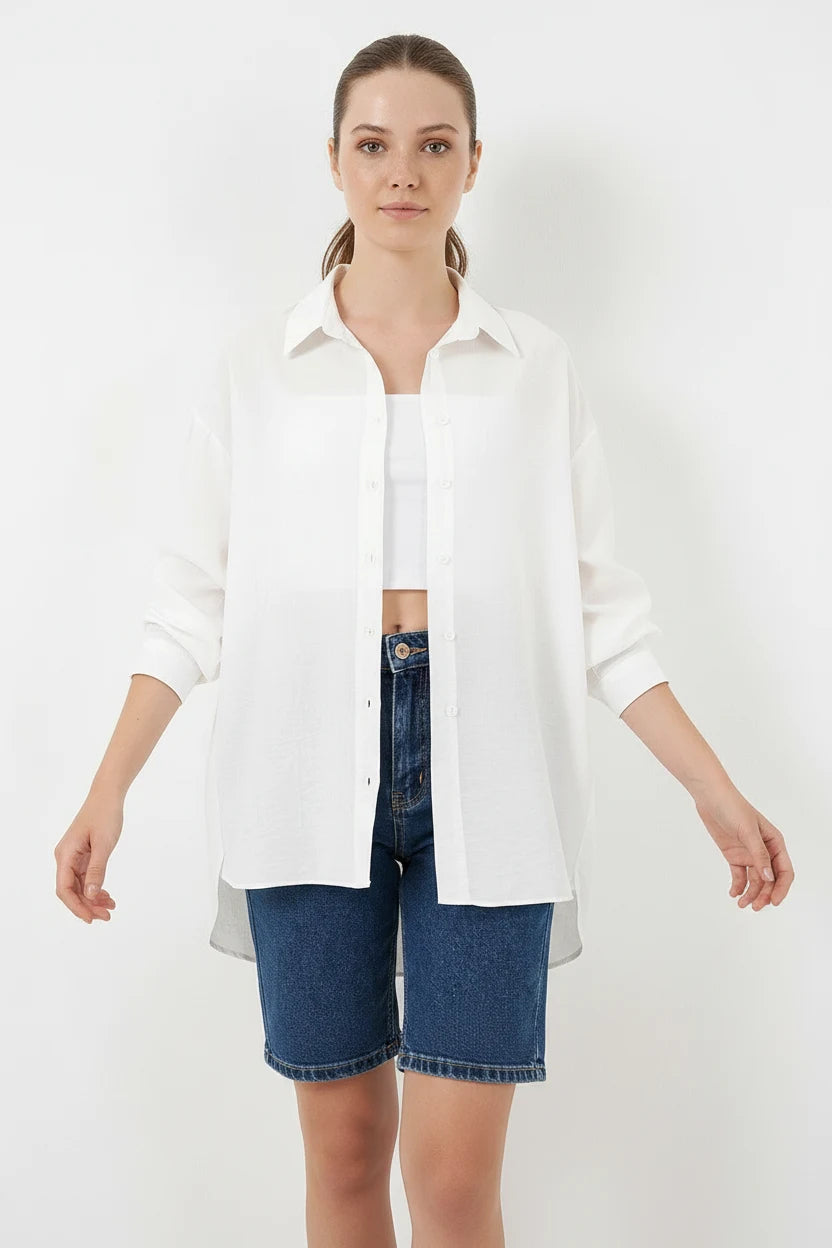 Kadın Oversize Kesim Pamuklu Gömlek