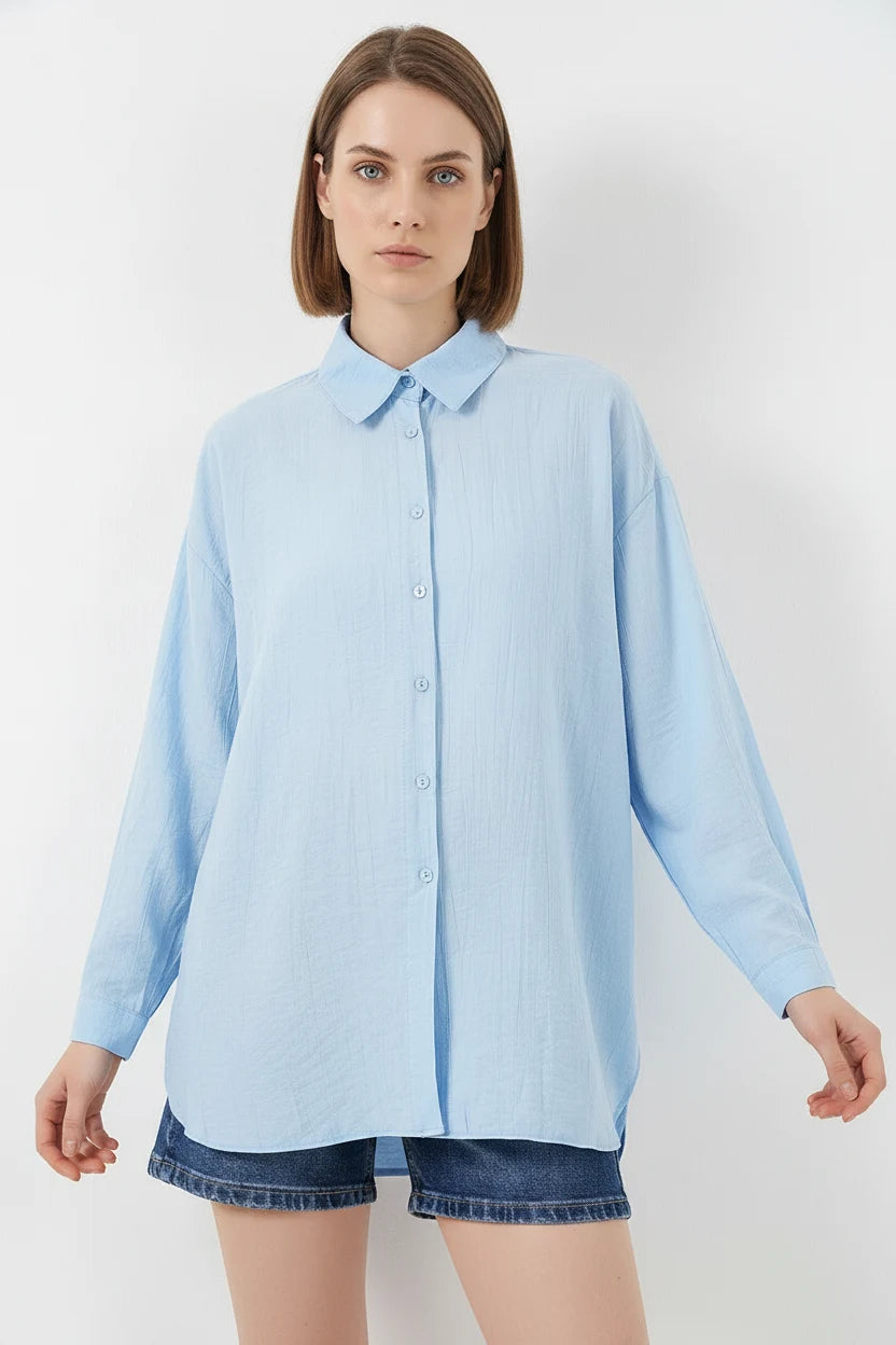 Kadın Oversize Kesim Pamuklu Gömlek