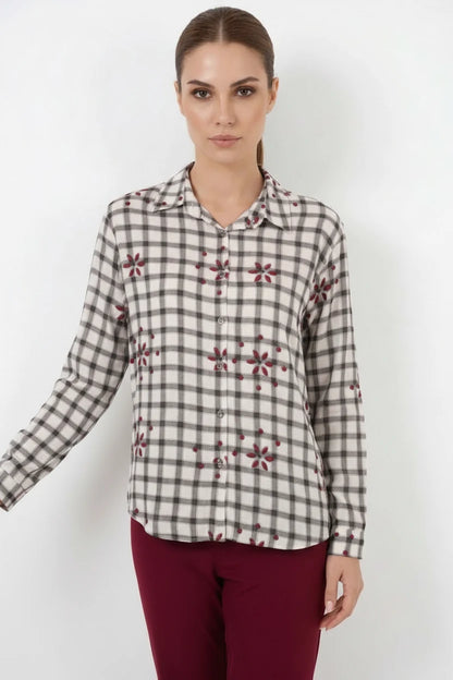 Kadın Oversize Kareli Desenli Viskon Gömlek