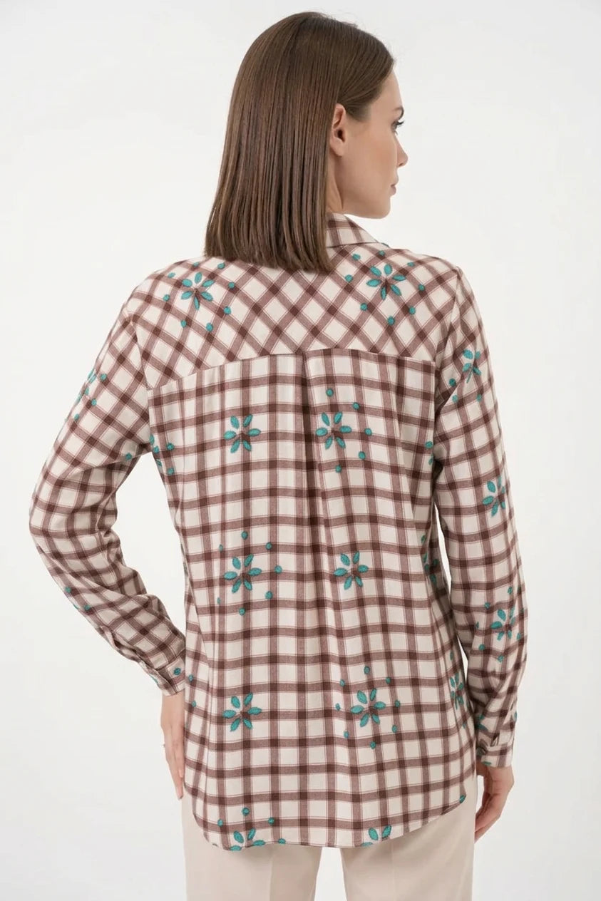 Kadın Oversize Çiçek Desenli Viskon Gömlek