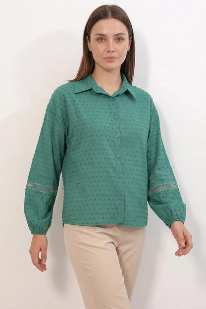 Kadın Dantel Detaylı Kol Oversize Gömlek