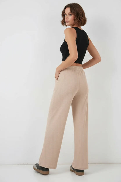 Kadın Beli İpli Fitilli Bej Pantolon