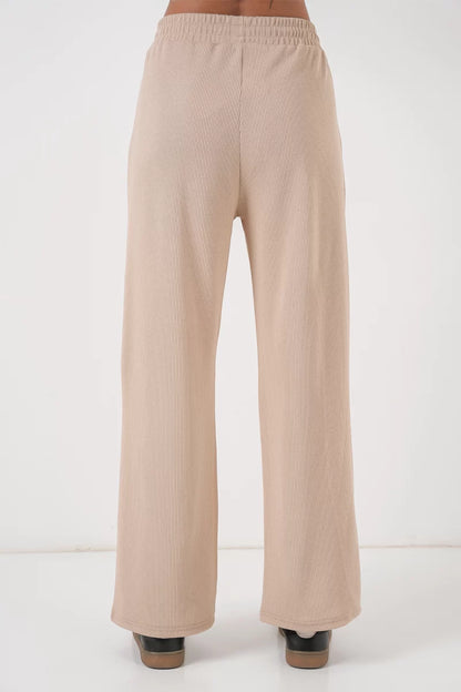 Kadın Beli İpli Fitilli Bej Pantolon