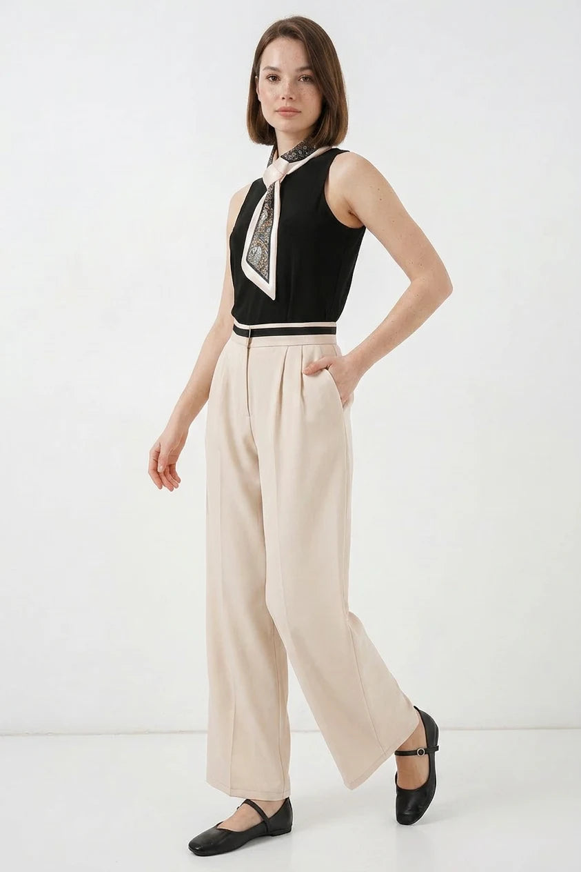 Kadın Bol Paça Krem Palazzo Pantolon