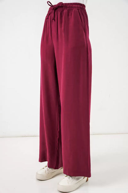 Kadın Yüksek Bel Bol Paça Bordo Palazzo Pantolon