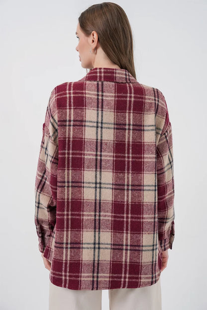 Kadın Oversize Ekose Desenli Pamuklu Gömlek