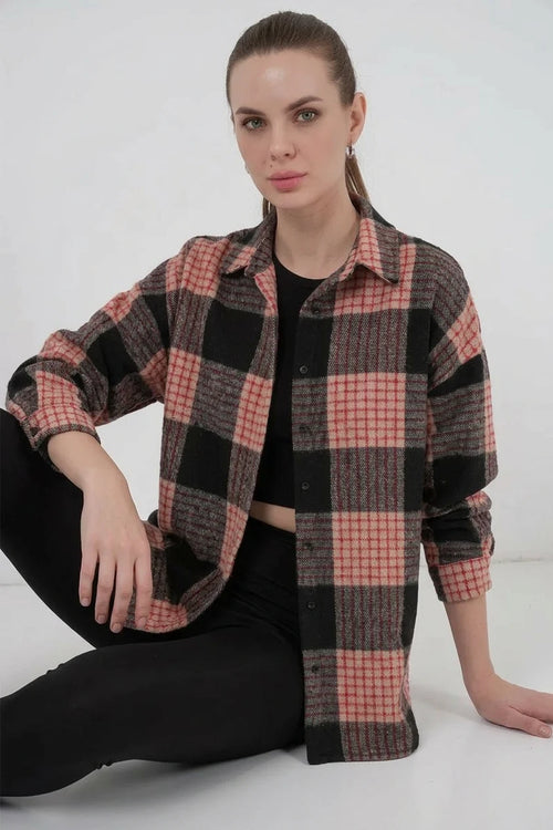 Kadın Oversize Ekose Desenli Pamuklu Gömlek