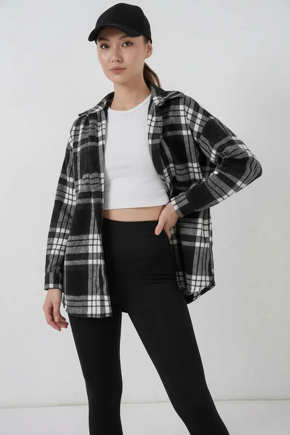 Kadın Oversize Ekose Desenli Pamuklu Gömlek
