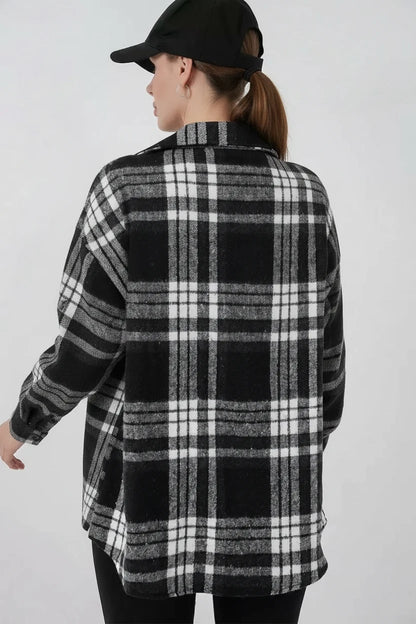 Kadın Oversize Ekose Desenli Pamuklu Gömlek