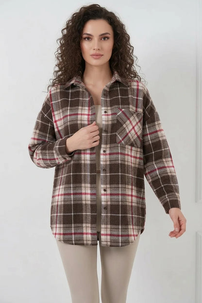 Kadın Oversize Ekose Desenli Pamuklu Gömlek