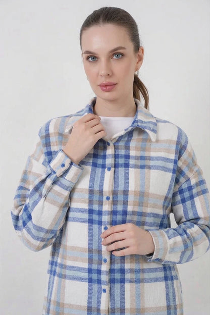 Kadın Oversize Ekose Desenli Pamuklu Gömlek