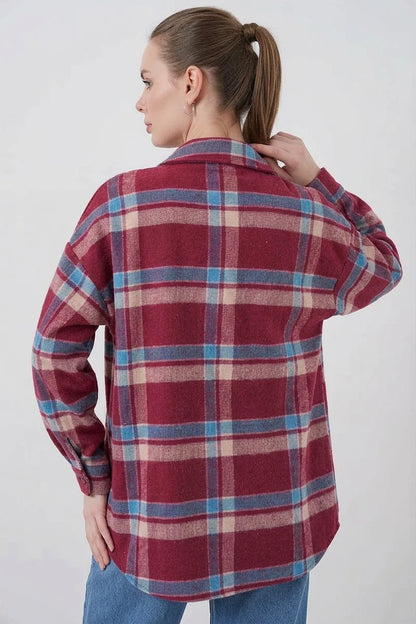 Kadın Oversize Ekose Desenli Pamuklu Gömlek