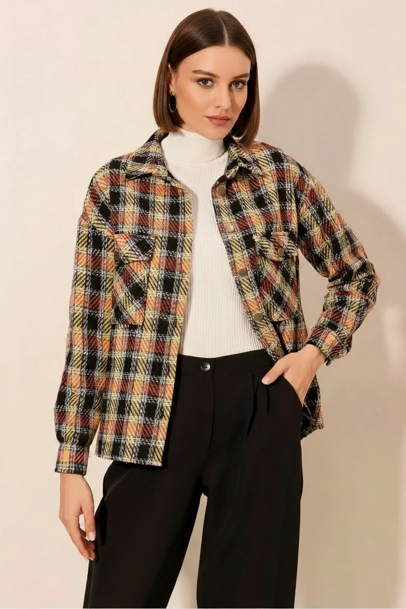 Kadın Oversize Ekose Desenli Pamuklu Gömlek