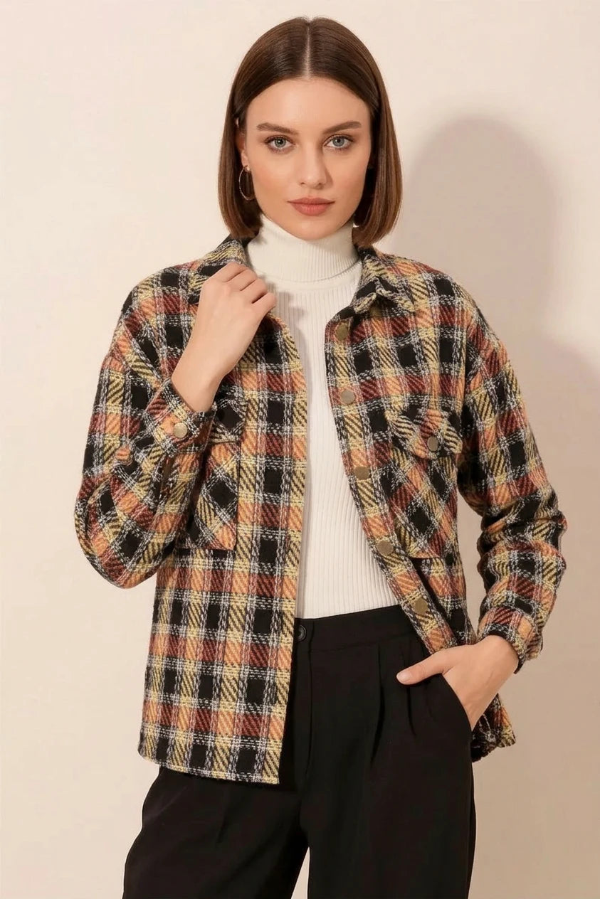 Kadın Oversize Ekose Desenli Pamuklu Gömlek