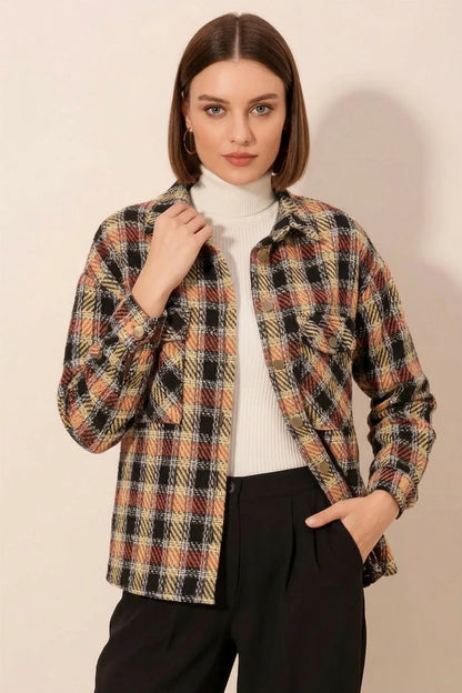 Kadın Oversize Ekose Desenli Pamuklu Gömlek