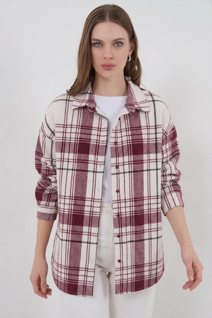 Kadın Oversize Ekose Desen Pamuklu Gömlek