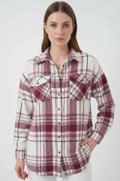 Kadın Oversize Ekose Desen Pamuklu Gömlek