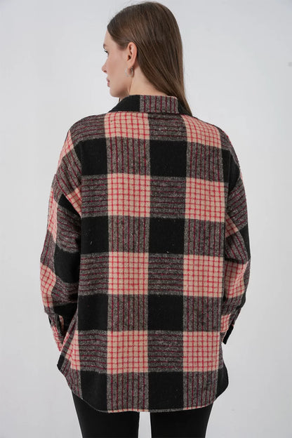 Kadın Oversize Ekose Desenli Pamuklu Gömlek
