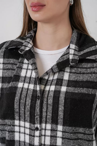 Kadın Oversize Ekose Desenli Pamuklu Gömlek