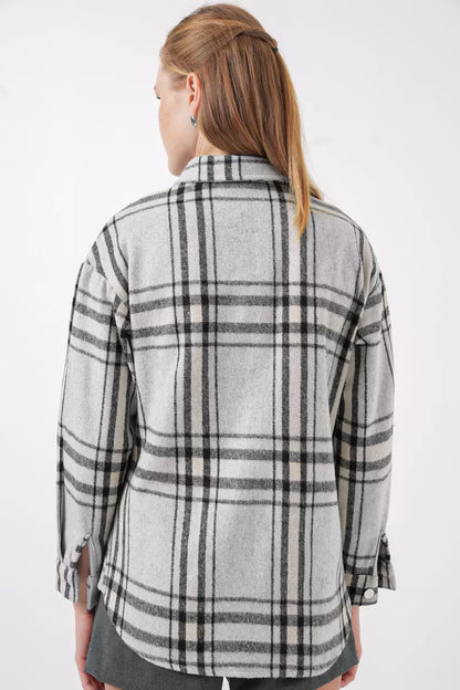 Kadın Oversize Ekose Desen Pamuklu Gömlek
