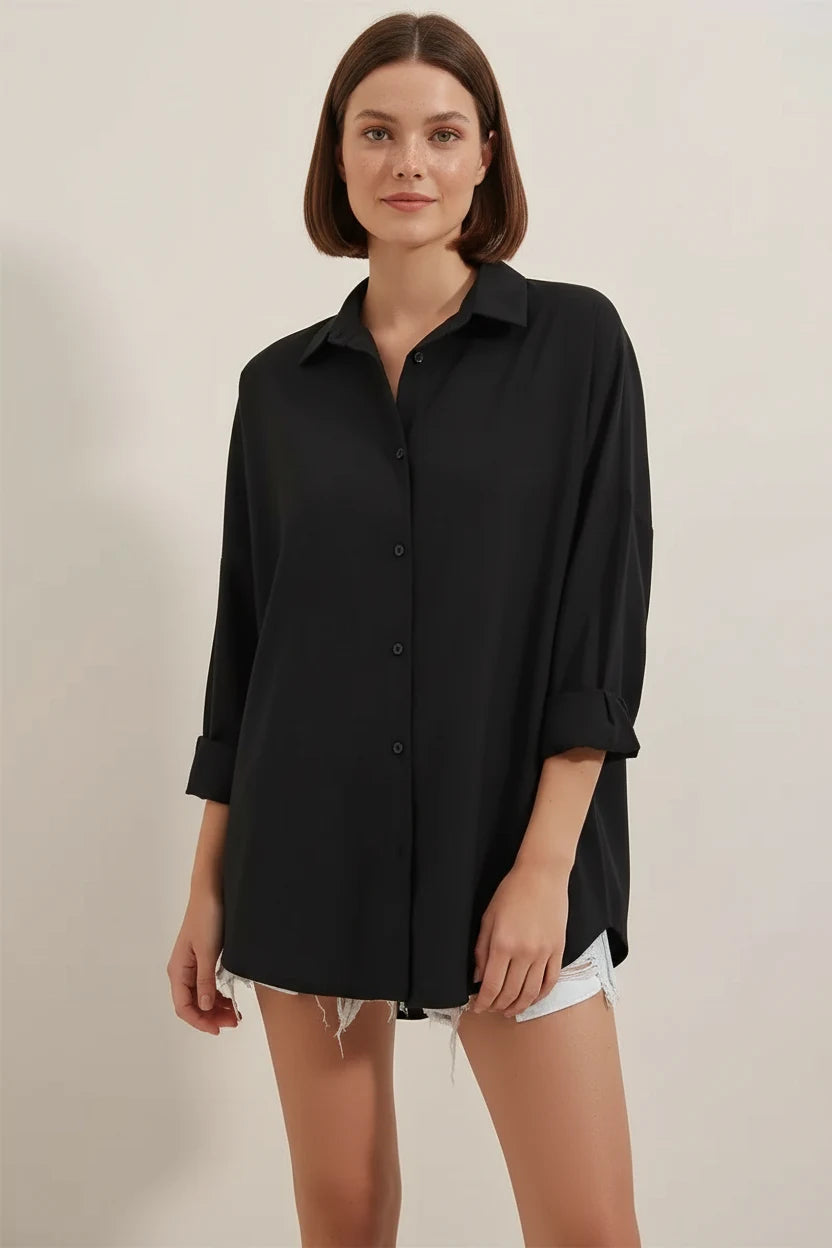 Kadın Oversize Basic Pamuklu Gömlek – Renk Seçenekleri 1