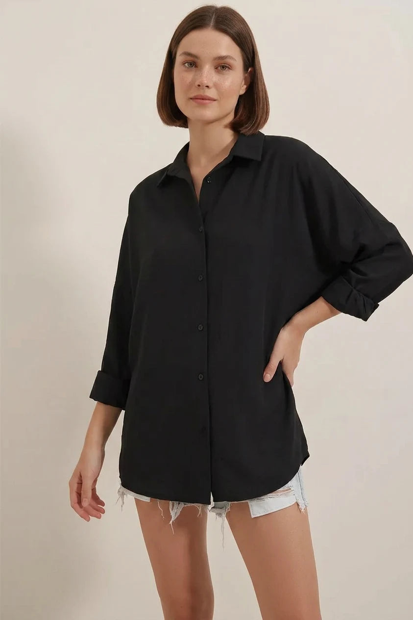 Kadın Oversize Basic Pamuklu Gömlek – Renk Seçenekleri 1