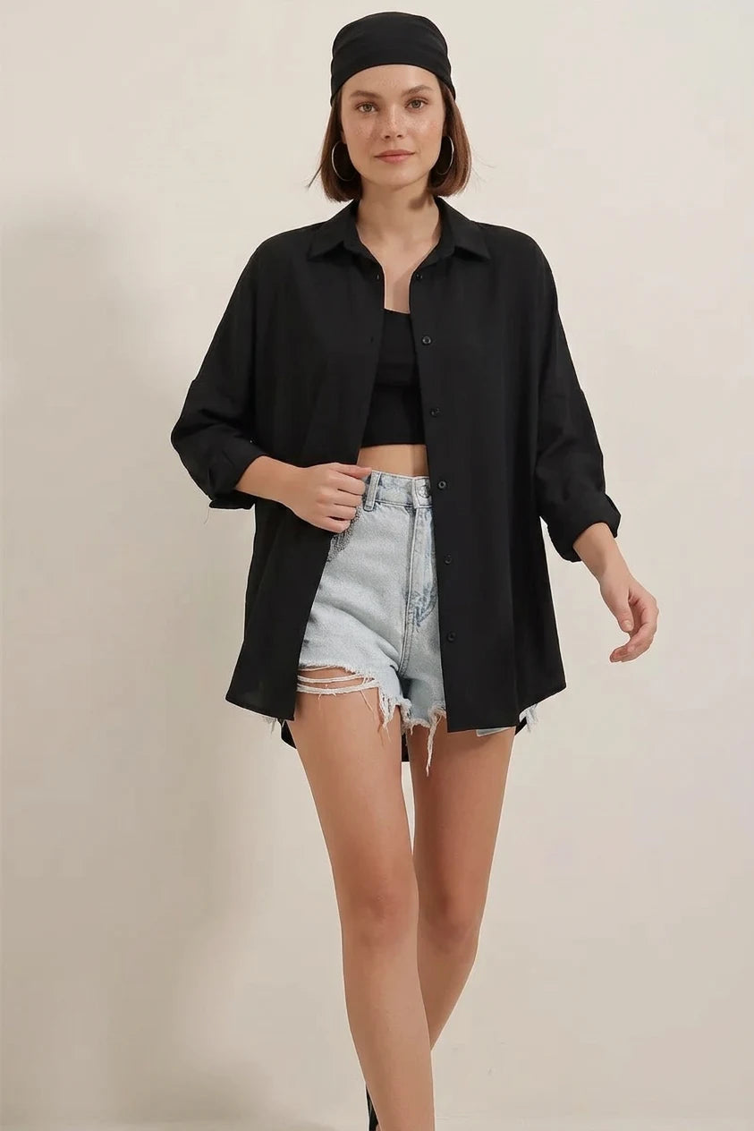 Kadın Oversize Basic Pamuklu Gömlek – Renk Seçenekleri 1