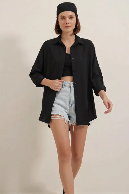 Kadın Oversize Basic Pamuklu Gömlek – Renk Seçenekleri 1