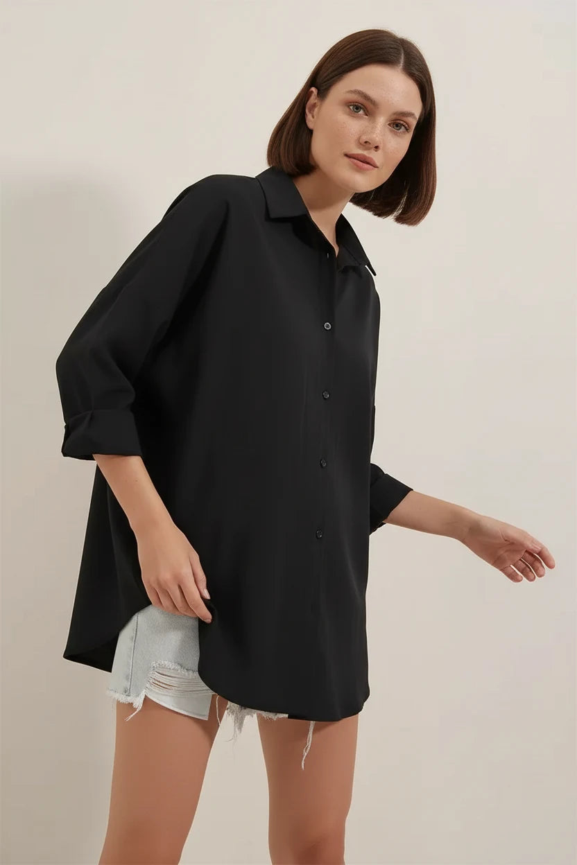 Kadın Oversize Basic Pamuklu Gömlek – Renk Seçenekleri 1