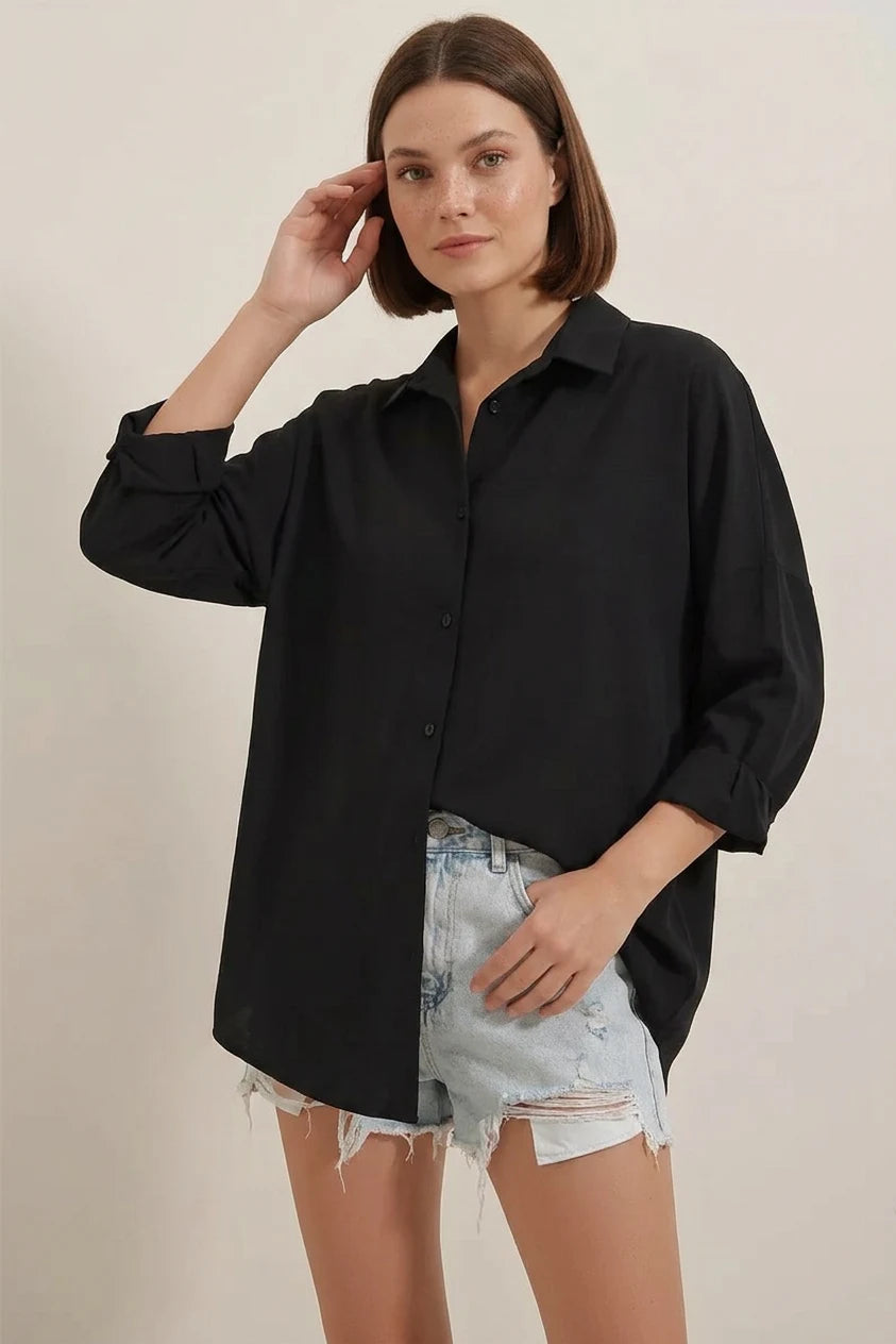 Kadın Oversize Basic Pamuklu Gömlek – Renk Seçenekleri 1