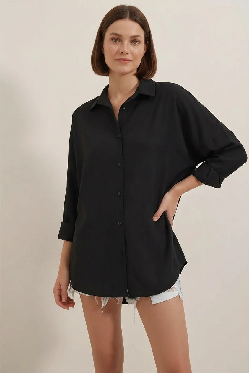 Kadın Oversize Basic Pamuklu Gömlek – Renk Seçenekleri 1