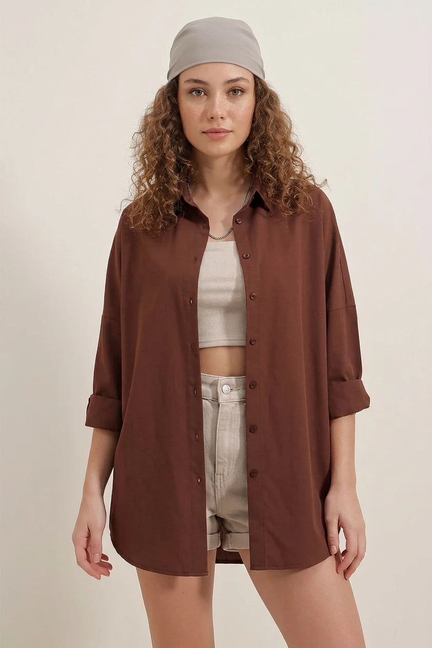 Kadın Oversize Kesim Basic Pamuklu Gömlek – Renk Seçenekleri 1