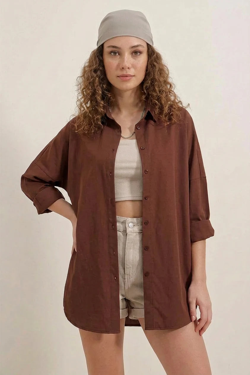 Kadın Oversize Kesim Basic Pamuklu Gömlek – Renk Seçenekleri 1