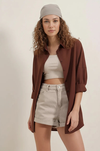 Kadın Oversize Kesim Basic Pamuklu Gömlek – Renk Seçenekleri 1