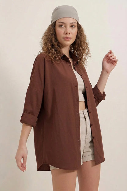 Kadın Oversize Kesim Basic Pamuklu Gömlek – Renk Seçenekleri 1