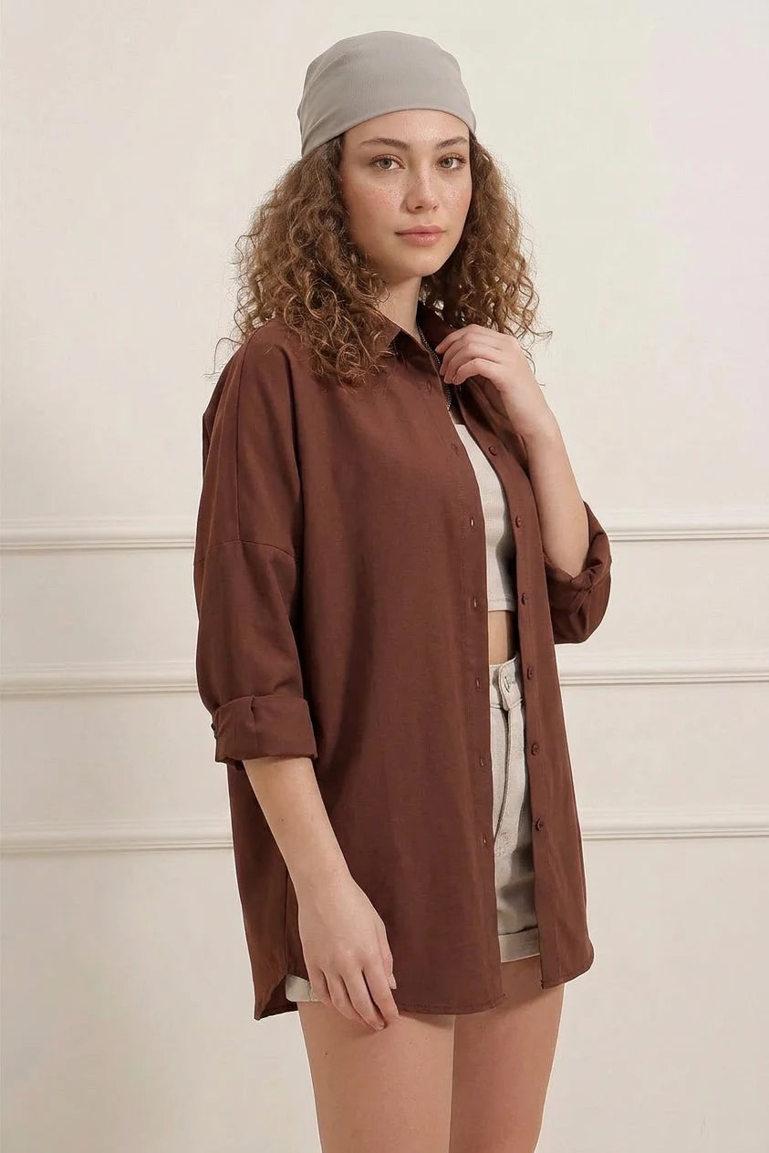 Kadın Oversize Kesim Basic Pamuklu Gömlek – Renk Seçenekleri 1