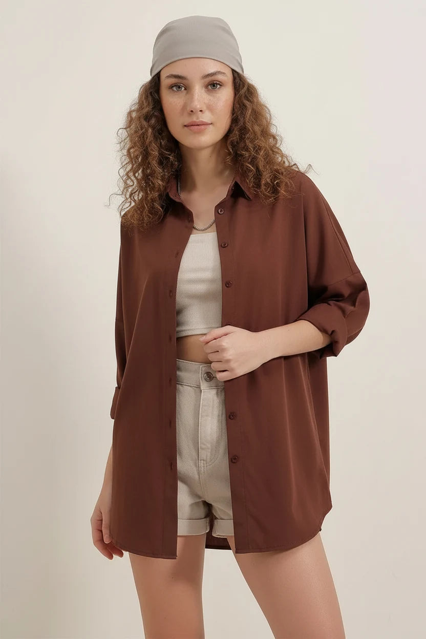 Kadın Oversize Kesim Basic Pamuklu Gömlek – Renk Seçenekleri 1
