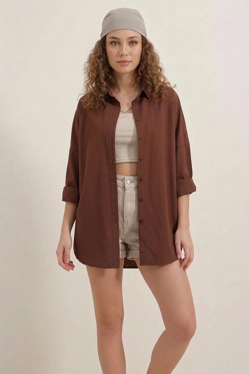 Kadın Oversize Kesim Basic Pamuklu Gömlek – Renk Seçenekleri 1