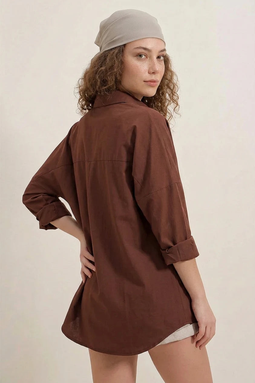 Kadın Oversize Kesim Basic Pamuklu Gömlek – Renk Seçenekleri 1