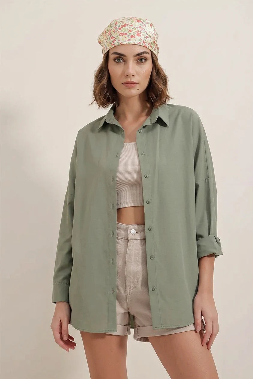 Kadın Oversize Kesim Basic Pamuklu Gömlek – Renk Seçenekleri 1