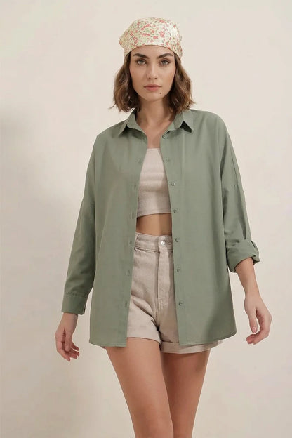 Kadın Oversize Kesim Basic Pamuklu Gömlek – Renk Seçenekleri 1