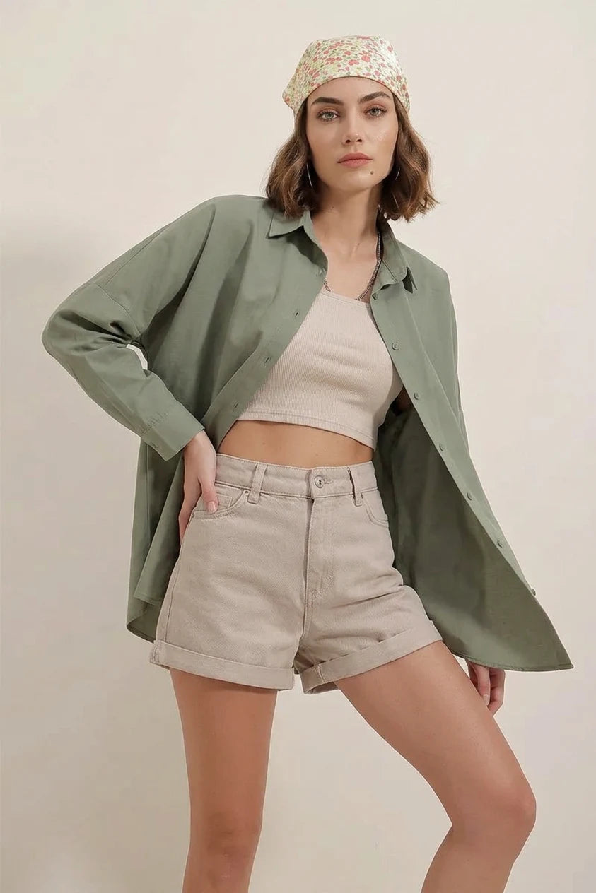 Kadın Oversize Kesim Basic Pamuklu Gömlek – Renk Seçenekleri 1