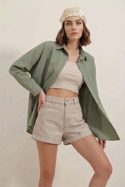 Kadın Oversize Kesim Basic Pamuklu Gömlek – Renk Seçenekleri 1