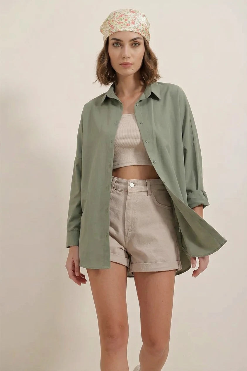 Kadın Oversize Kesim Basic Pamuklu Gömlek – Renk Seçenekleri 1