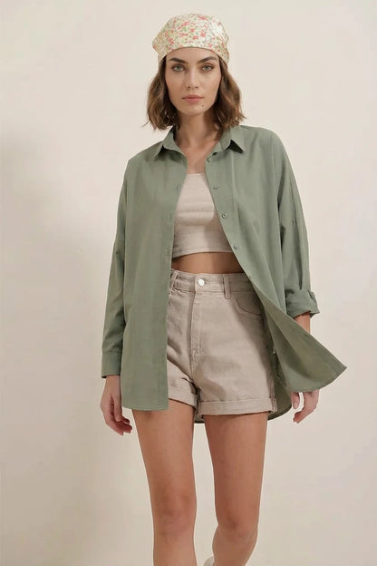 Kadın Oversize Kesim Basic Pamuklu Gömlek – Renk Seçenekleri 1